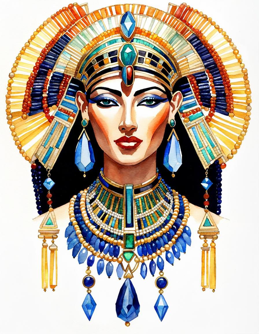 Egyptian Revival Seed Beaded Jewelry Watercolor Sketch