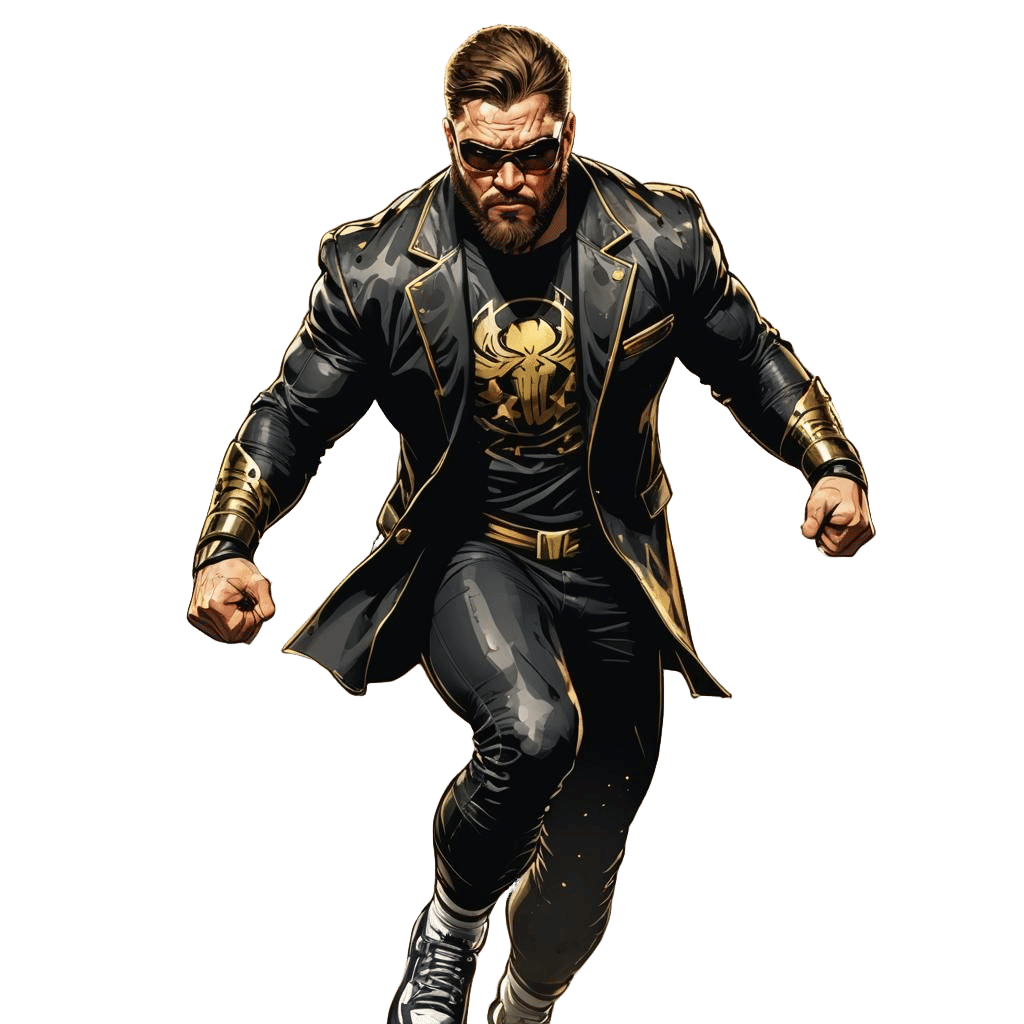 Wrestler in Comic Book Style with Gold Accents