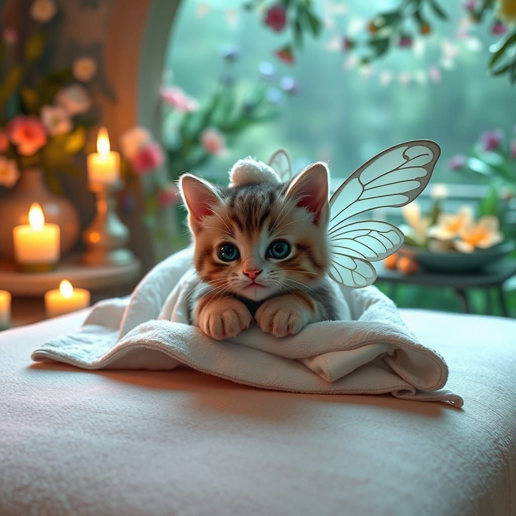 Enchanted Spa Sanctuary for a Plush Kitten