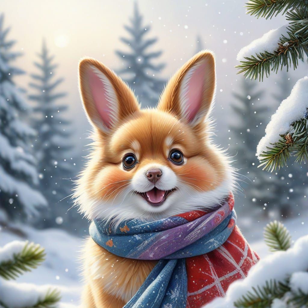 A Whimsical Pom-Bunny Winter Scene