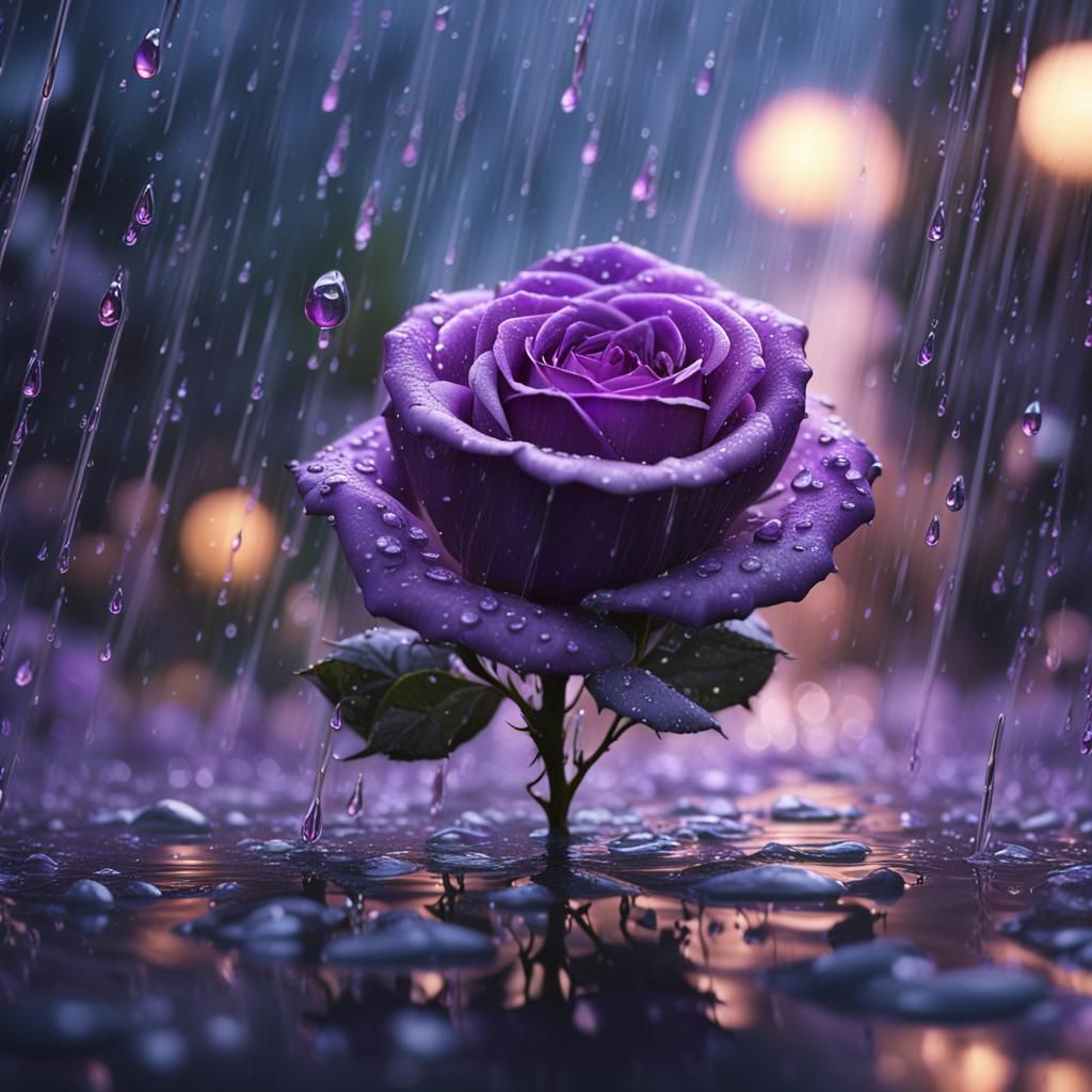 Purple Rose in Raindrop: Detailed Matte Painting