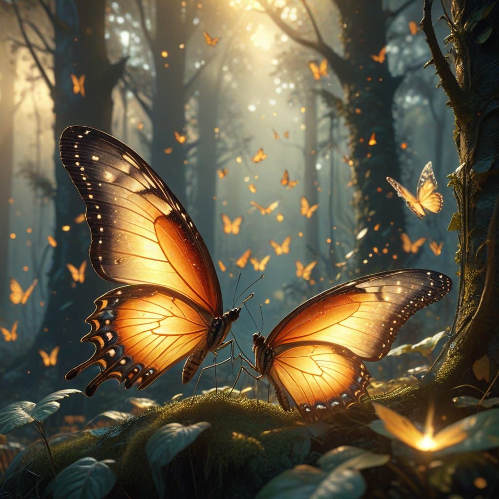 Magical Butterflies in Ethereal Forest Mist