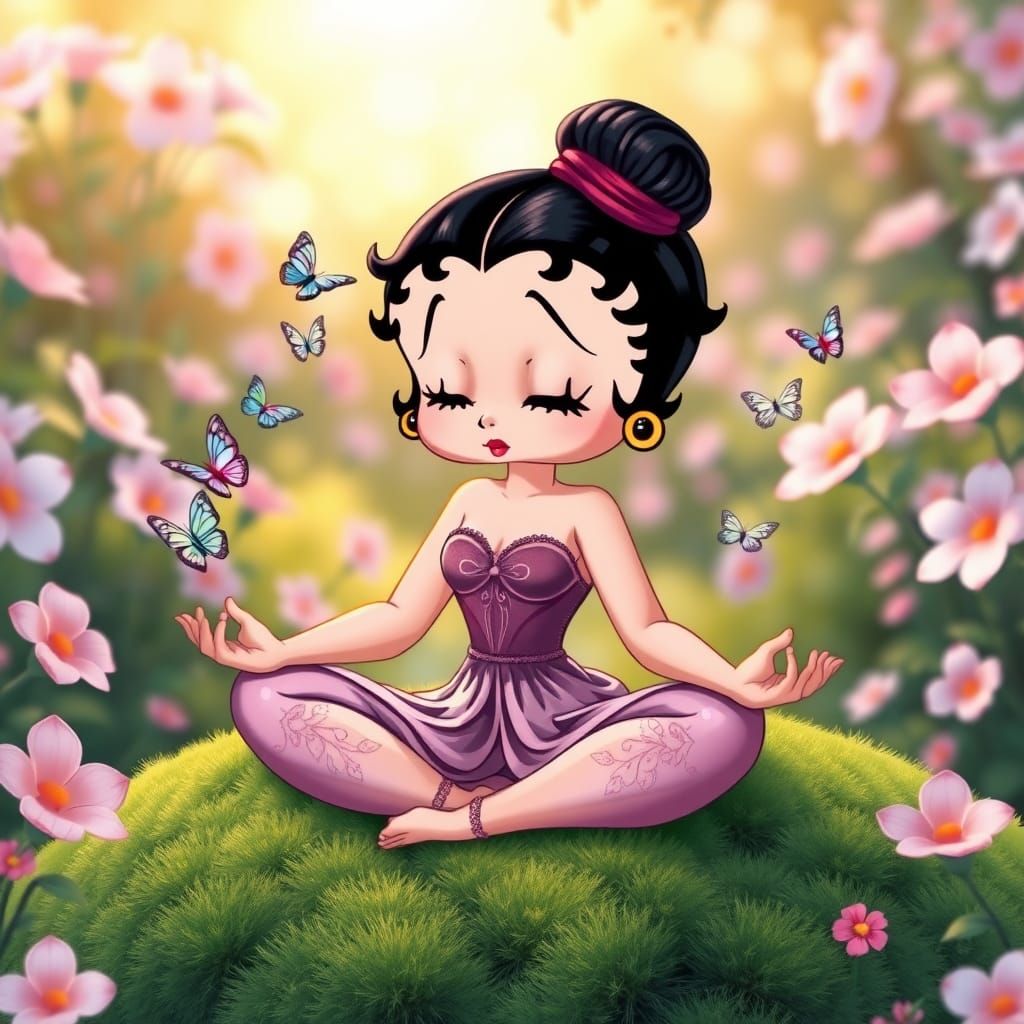 Betty Boop Meditating in a Dreamy Garden