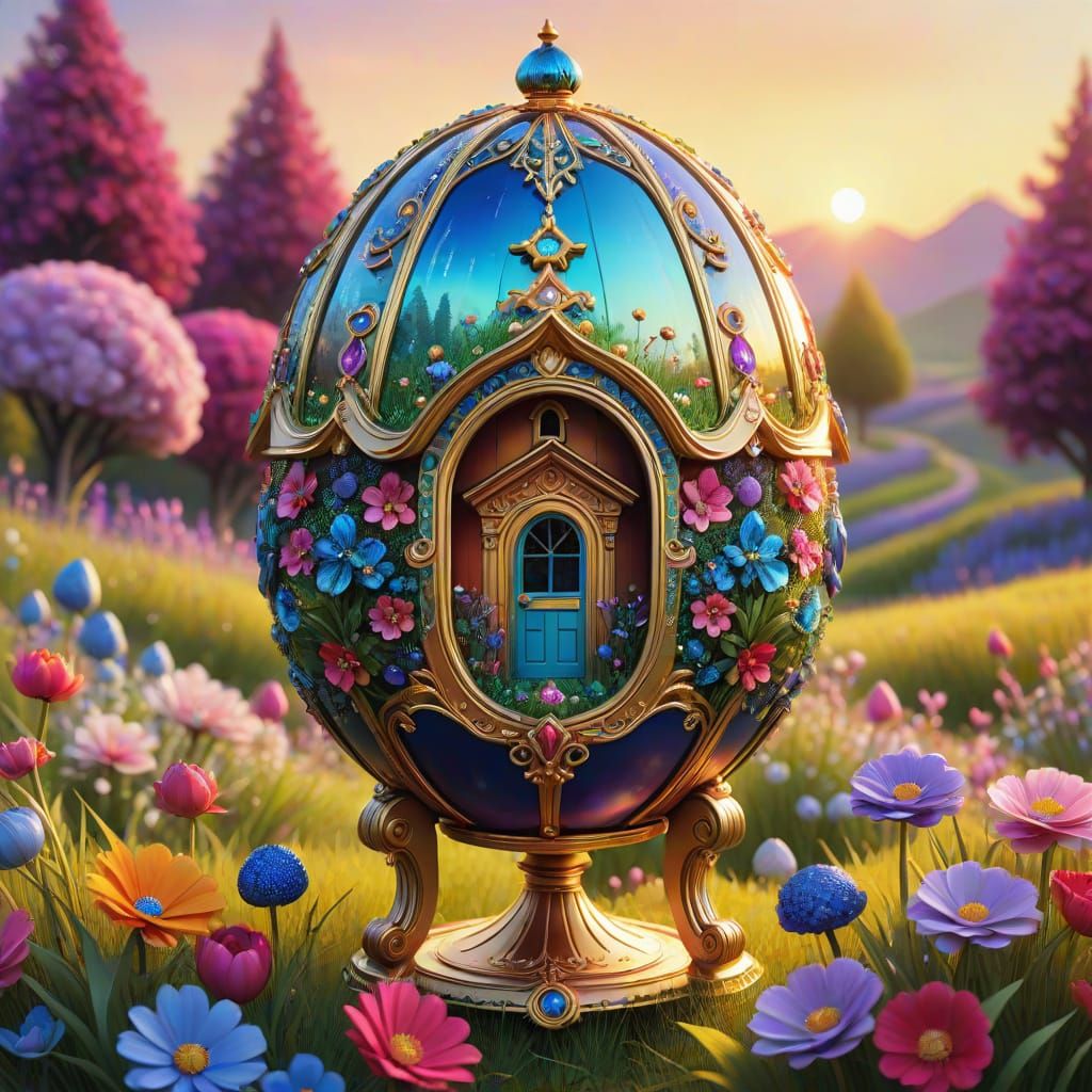 Faberge Birdhouse Sunset: A Photorealistic Gem-Encrusted Fan...