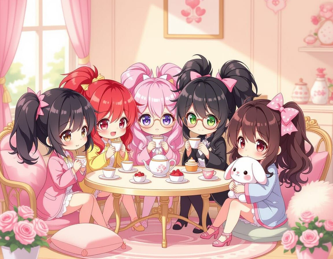 Pastel Anime Illustration: Six Chibi Personalities