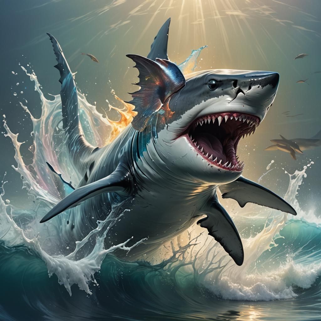 Shark Leaping from Ocean: Fantasy Concept Art