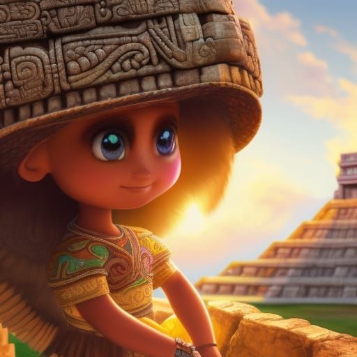 Adorable Chibi Mayan Girl at Chichen Itza