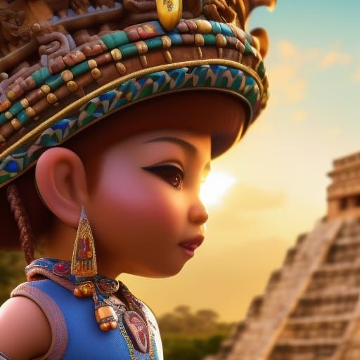 Adorable Mayan Girl at Chichen Itza: 3D Render