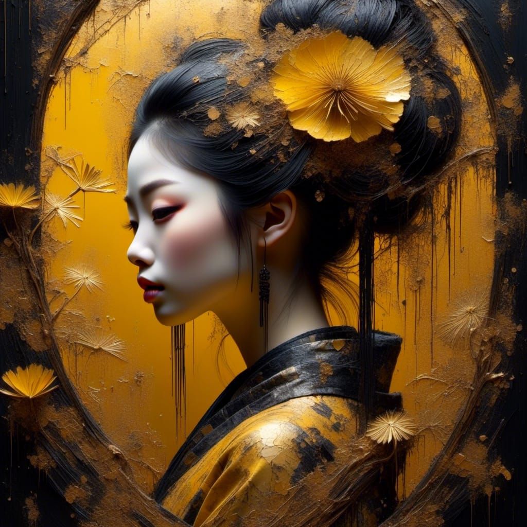 Ornate Japanese Geisha in Mirrored Reflection
