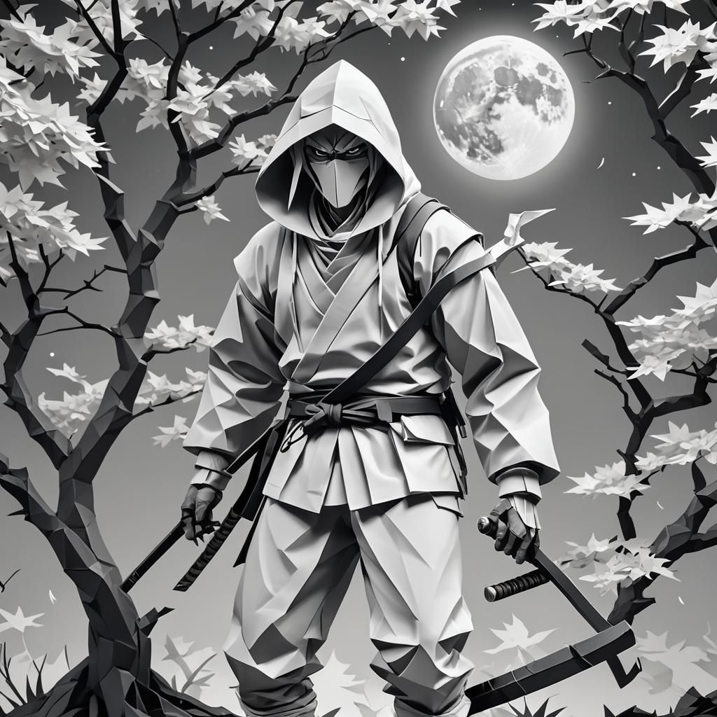 Origami Dai-Tengu Ninja with Katana and Bonsai