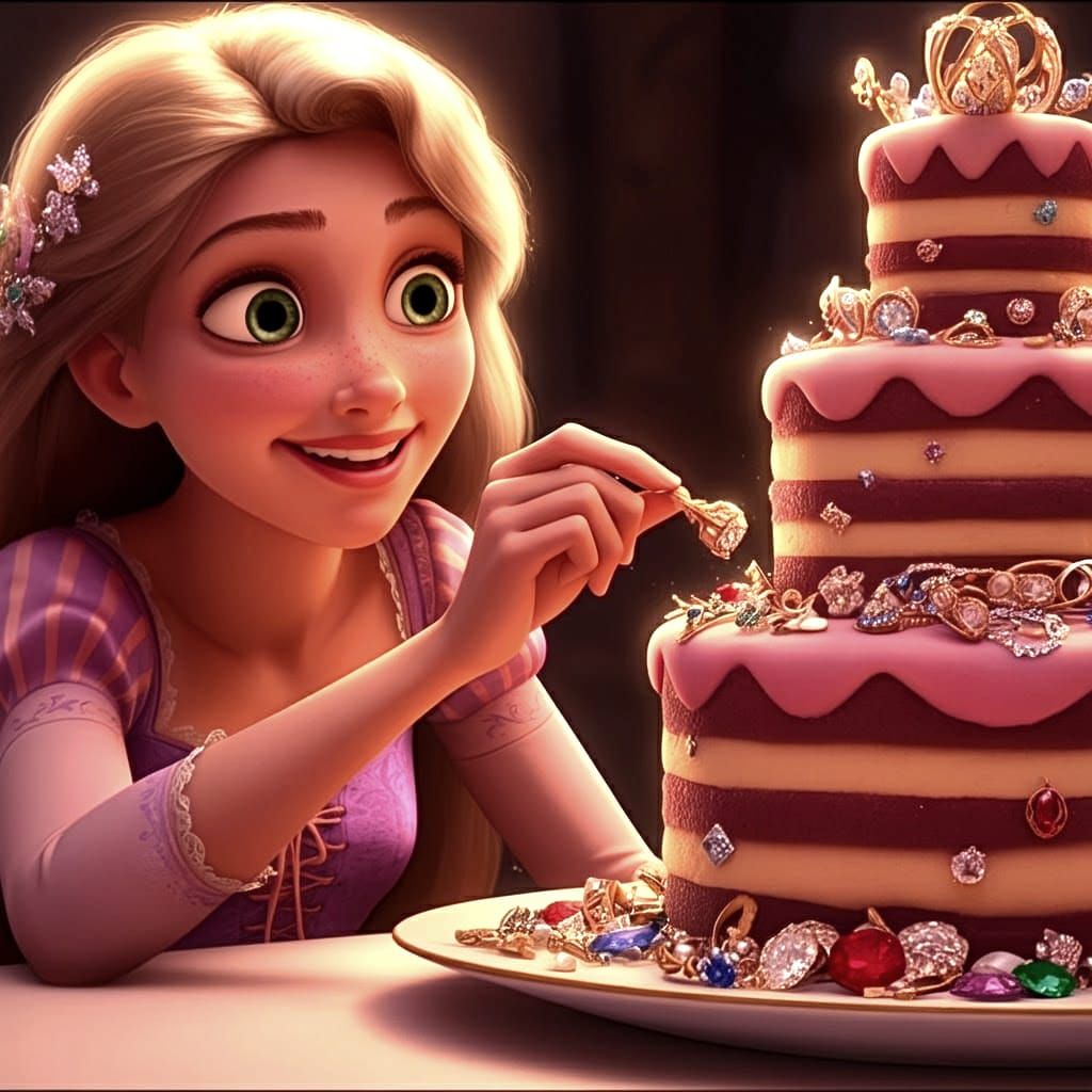 Rapunzel's Jewel-Toned Cake in a Warm Light