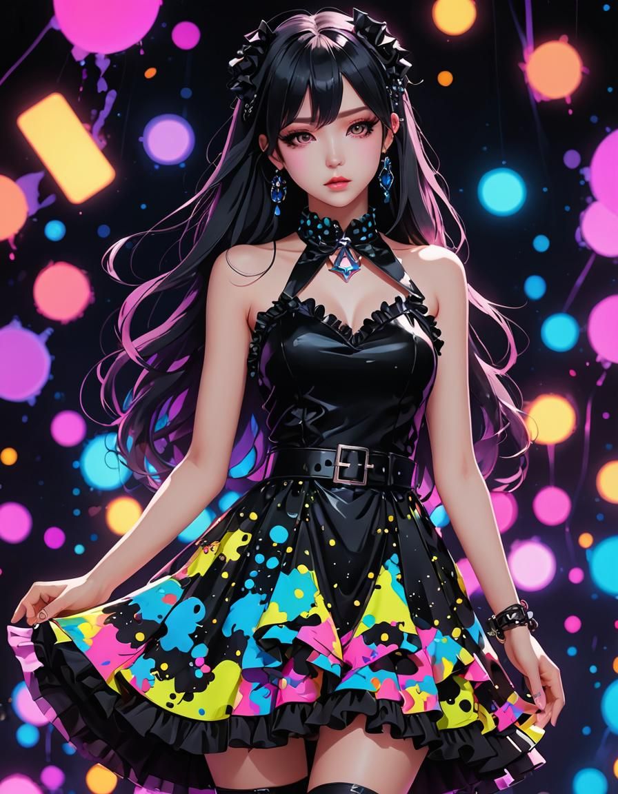 Neon Pastel Goth Dress in Anime Style