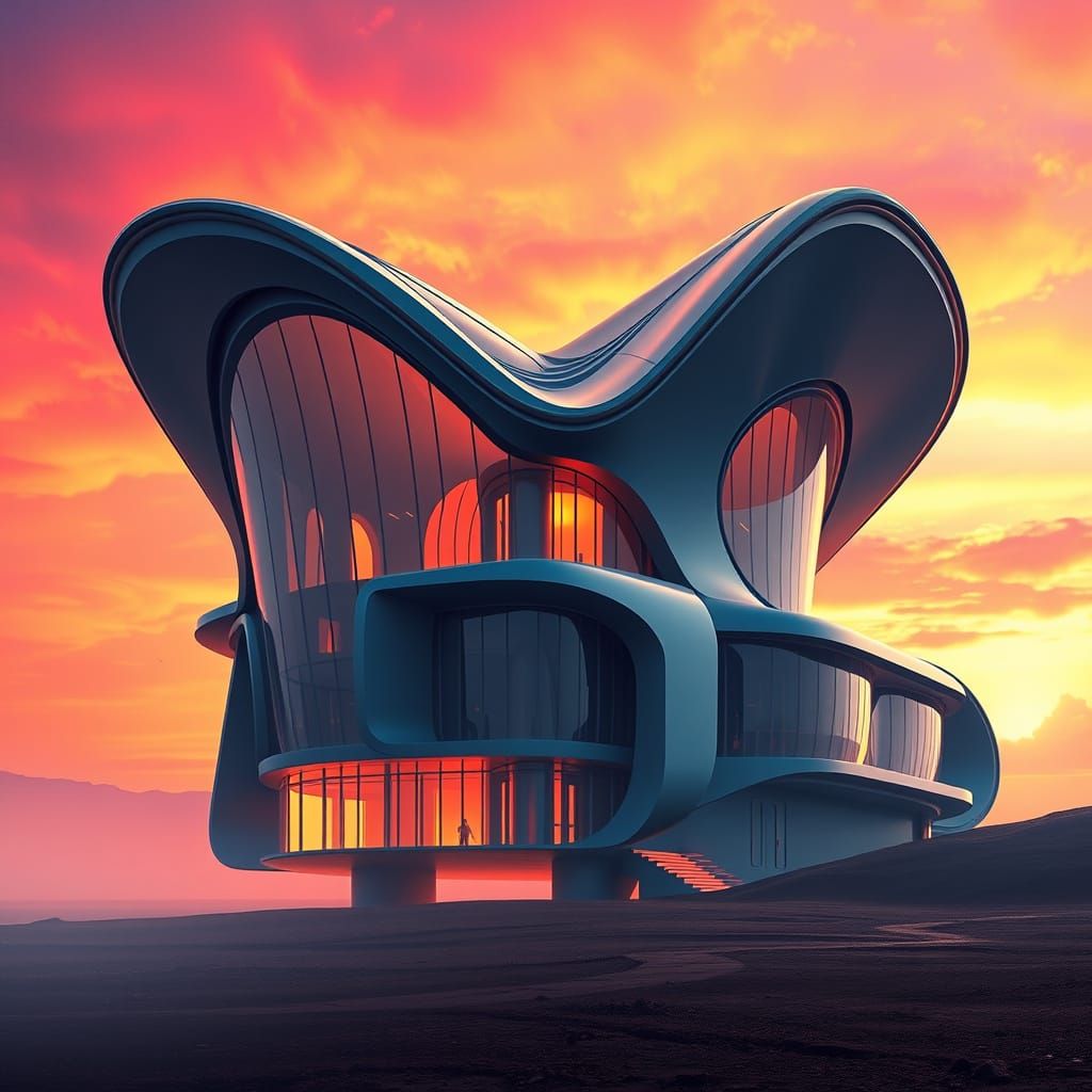 Cyberpunk Futuristic House in Vibrant Gradient Sky