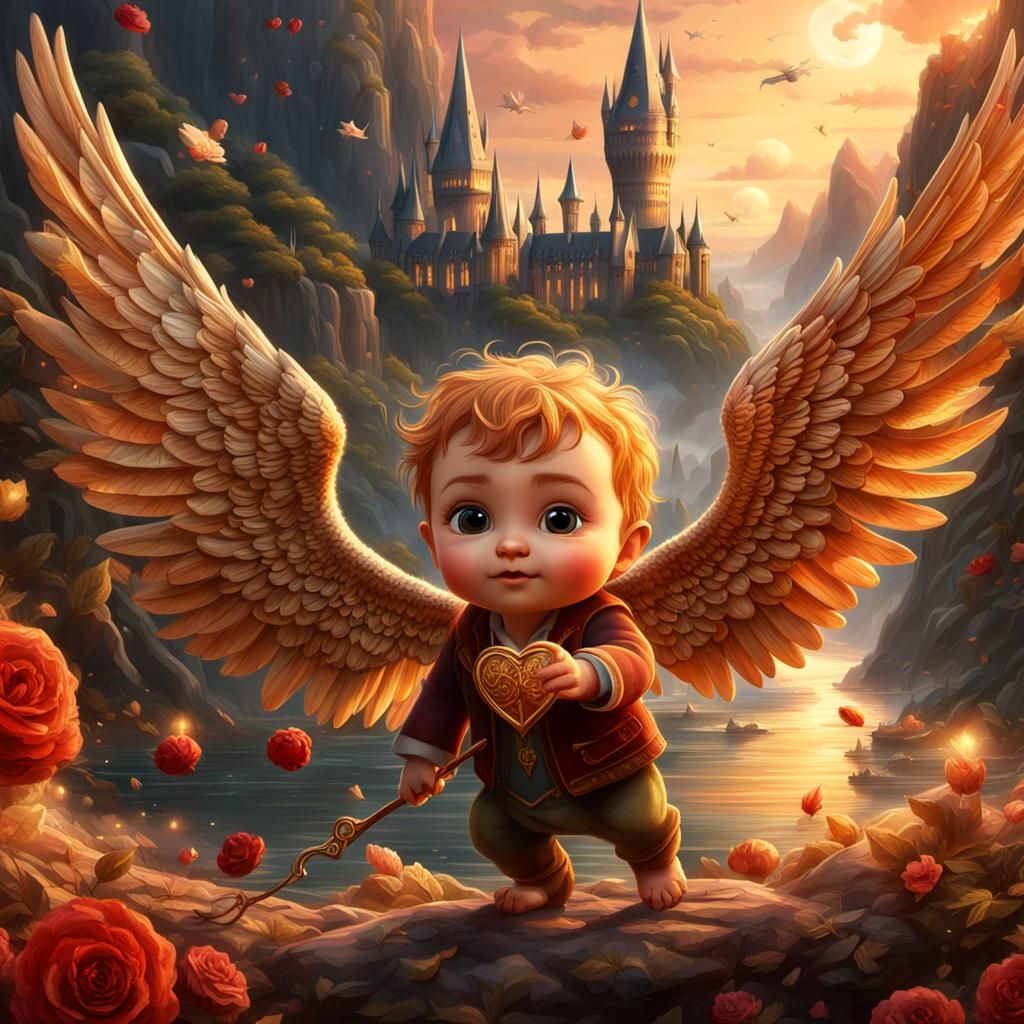 Baby cupid and the heart of gold