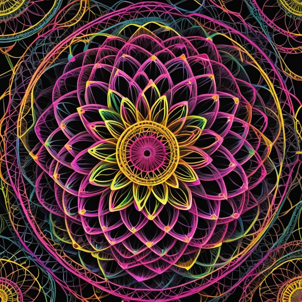 Neon Spirograph Fantasy Art in 3D