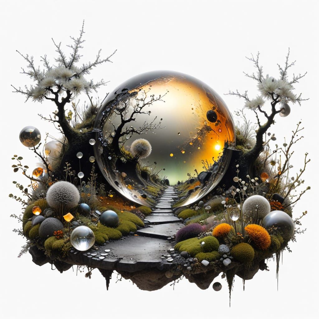 The pathway thru the crystal ball among the moss