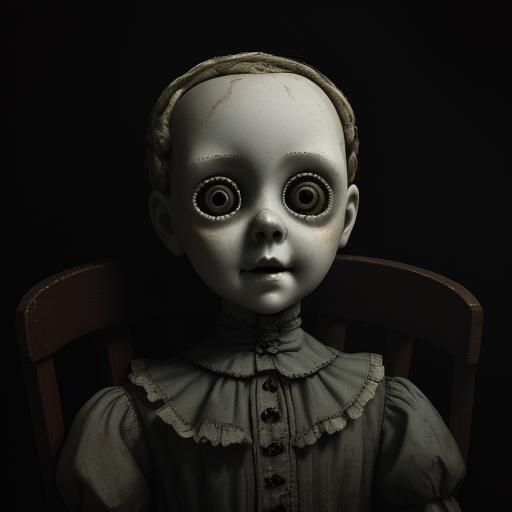 Creepy Porcelain Doll in Dark Fantasy Horror Art