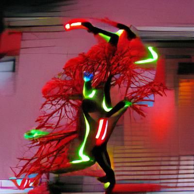 Neon Vitality Tree Dancer Under Flashing Lights