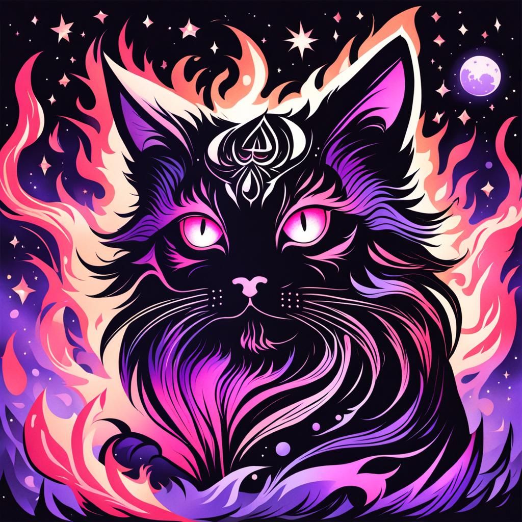 Celestial Fire Cat: Pink, Purple, and Black