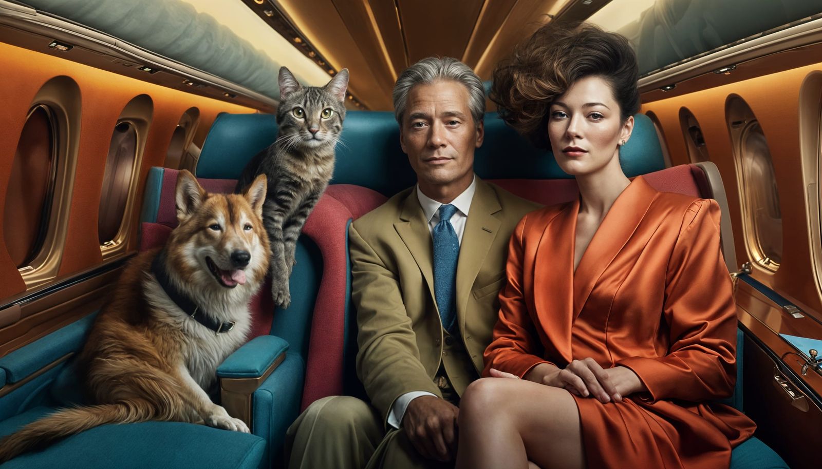 Happy People on a Jet in Polychromatic Style