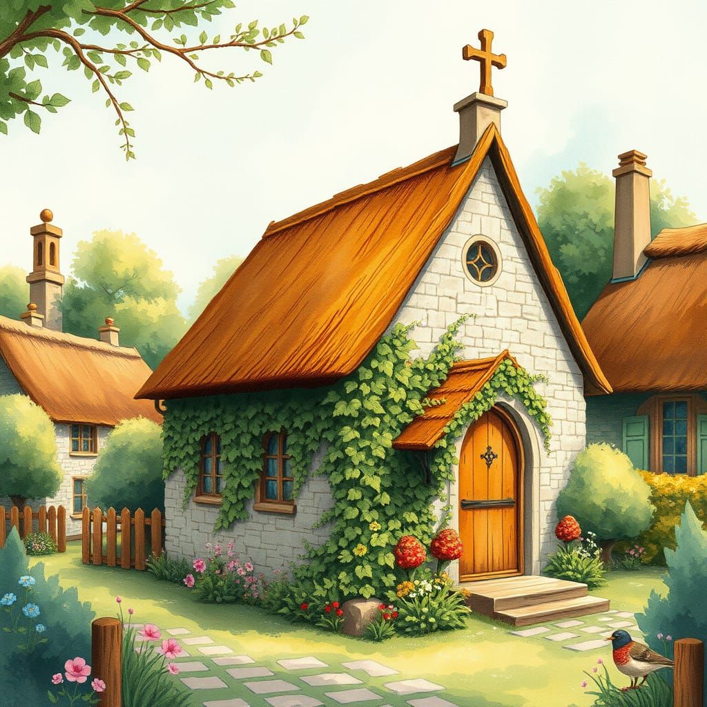 Whimsical Village Chapel in Vintage Style