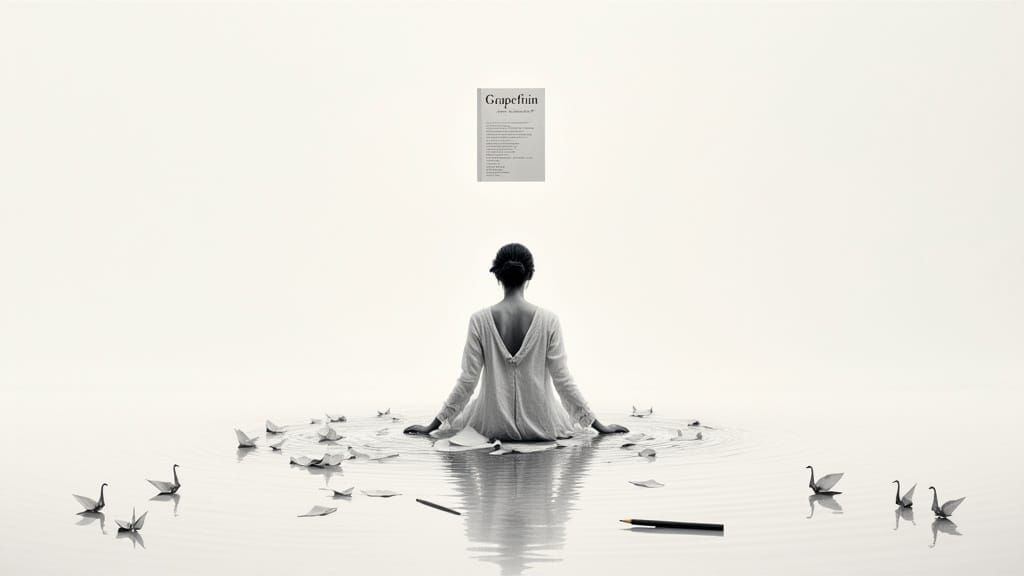 Monochrome Contemplation with Floating Objects