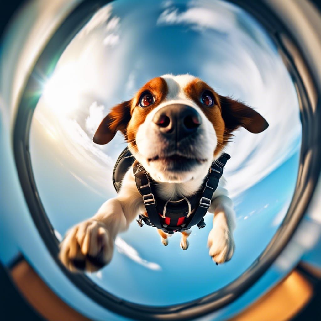 Dog Skydiving with Parachute: Fisheye GoPro Shot