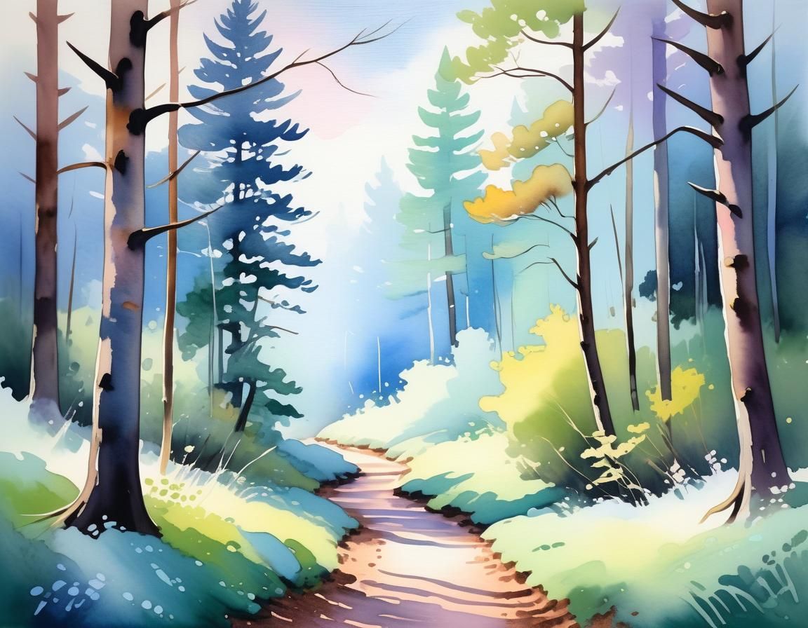 Serene Forest Landscape in Watercolor