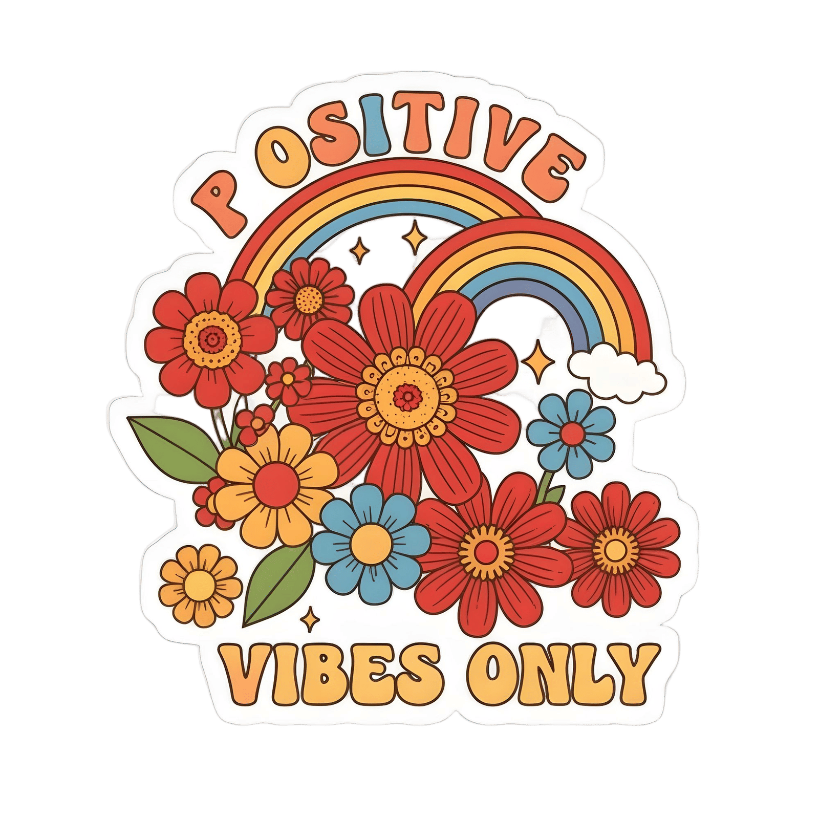 70's Floral Sticker with Rainbow and Positive Message