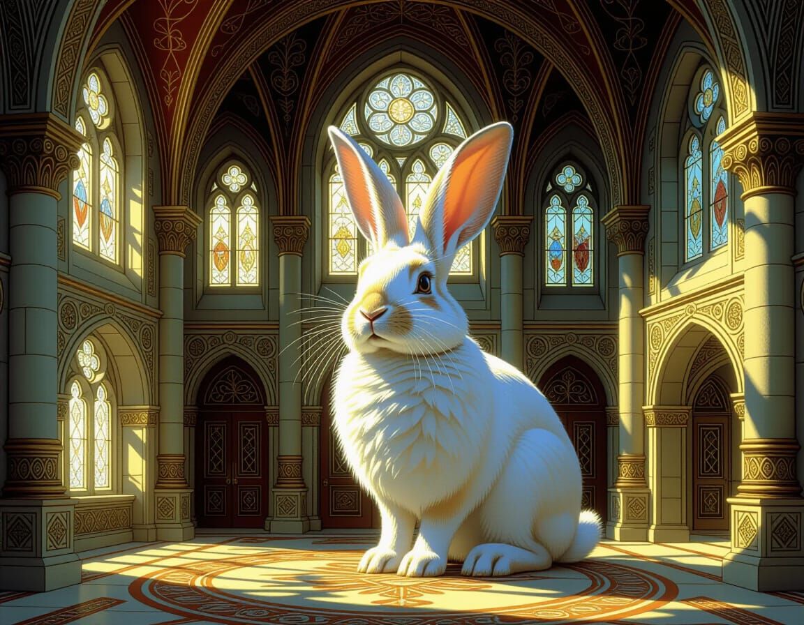 Majestic Rabbit Palace in Mystical Realism Style