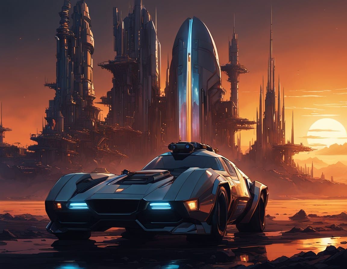 Glamorous Space Explorer in Sunset Glow