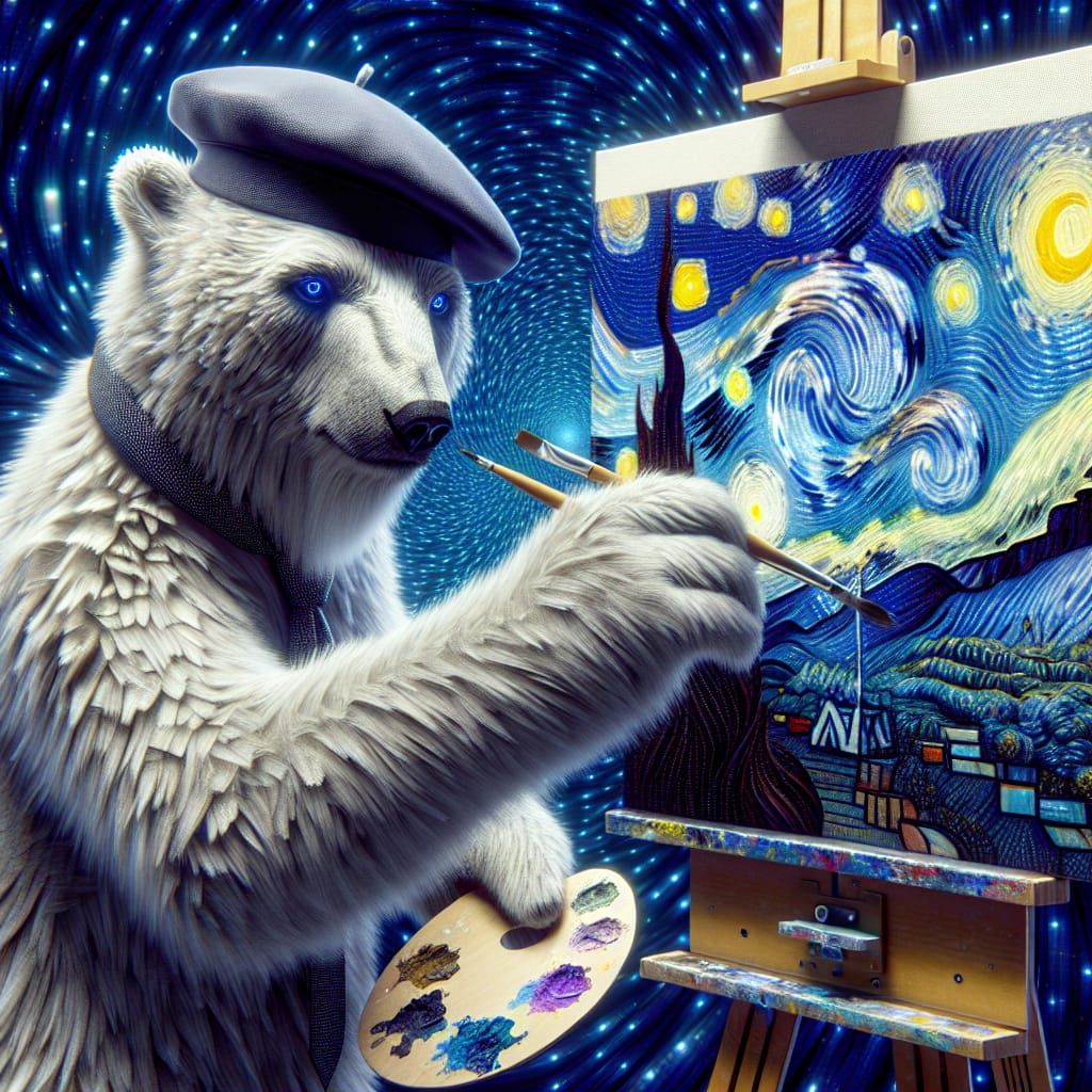Polar bear painting "The Starry Night"