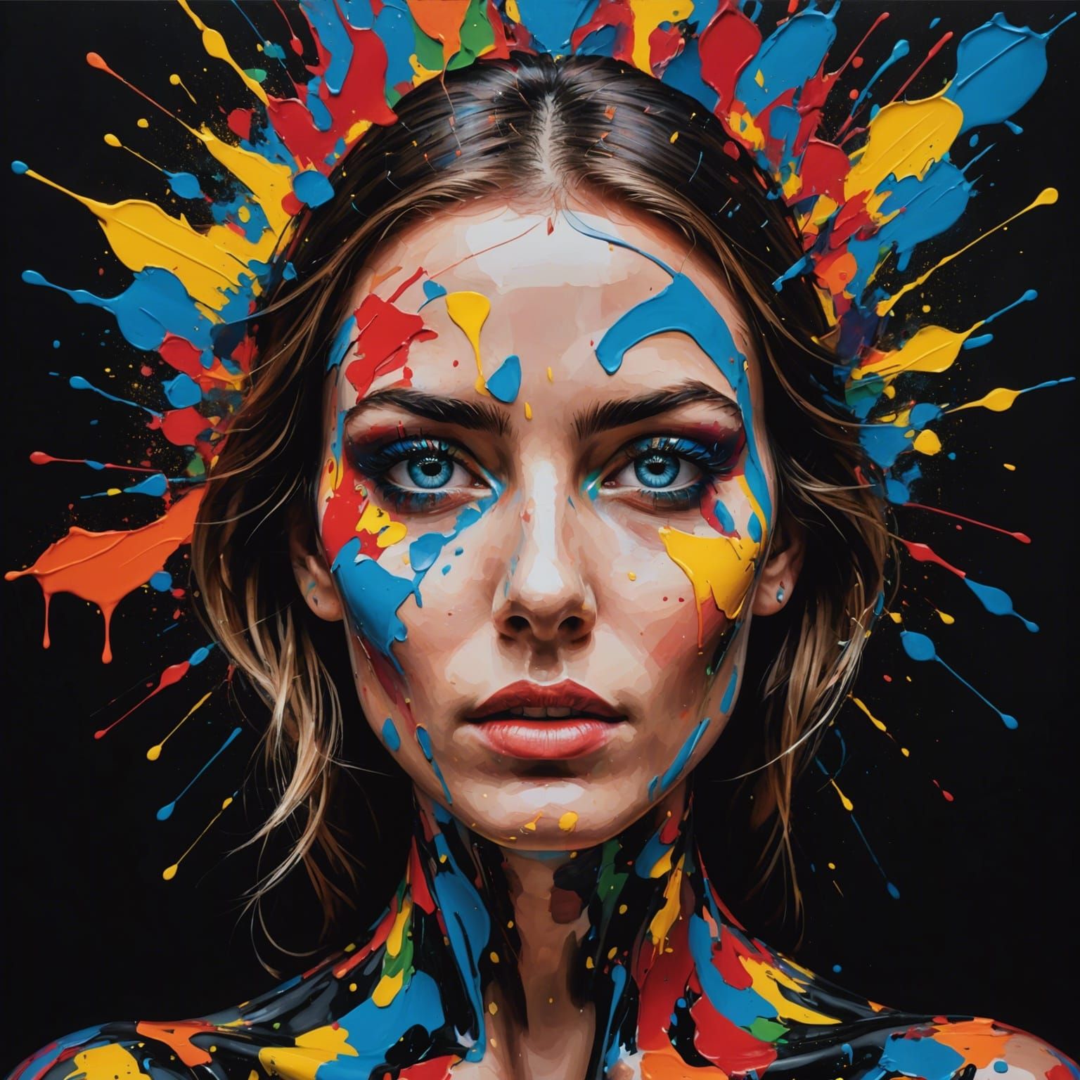 Ethereal Woman in Motion: A Kaleidoscope of Colors