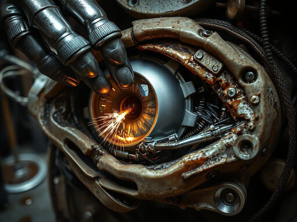 Cybernetic Eye Insertion with Molten Metal Sparks