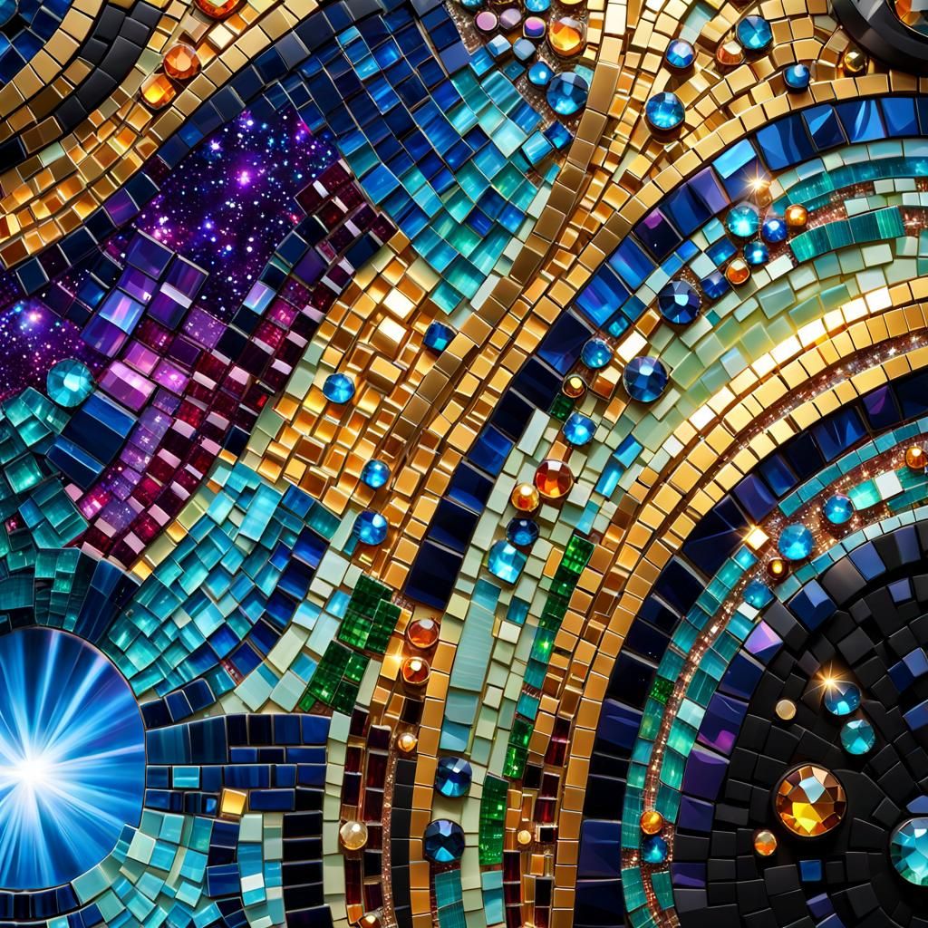 Gemstone Mosaic Waterfall in Comic Book Style