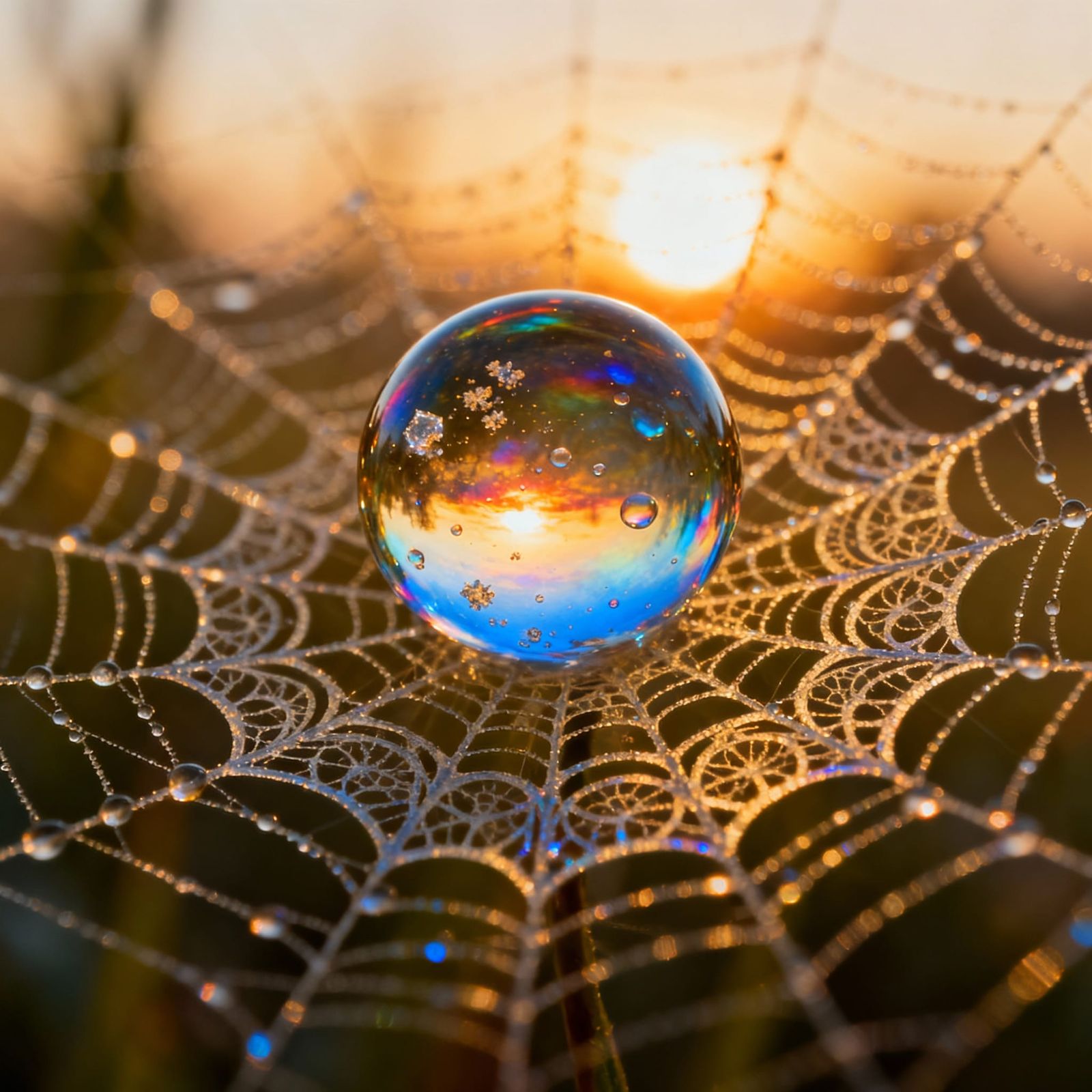 Glistening Dewdrop on Spiderweb at Dawn