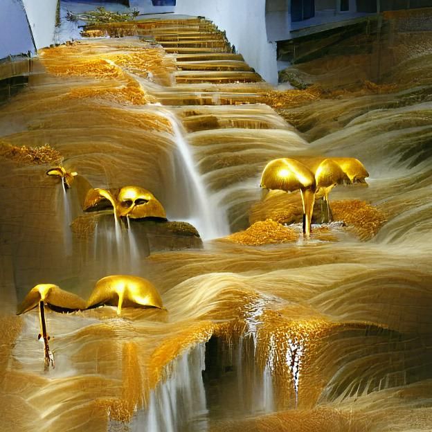 Ethereal Golden Waterfalls