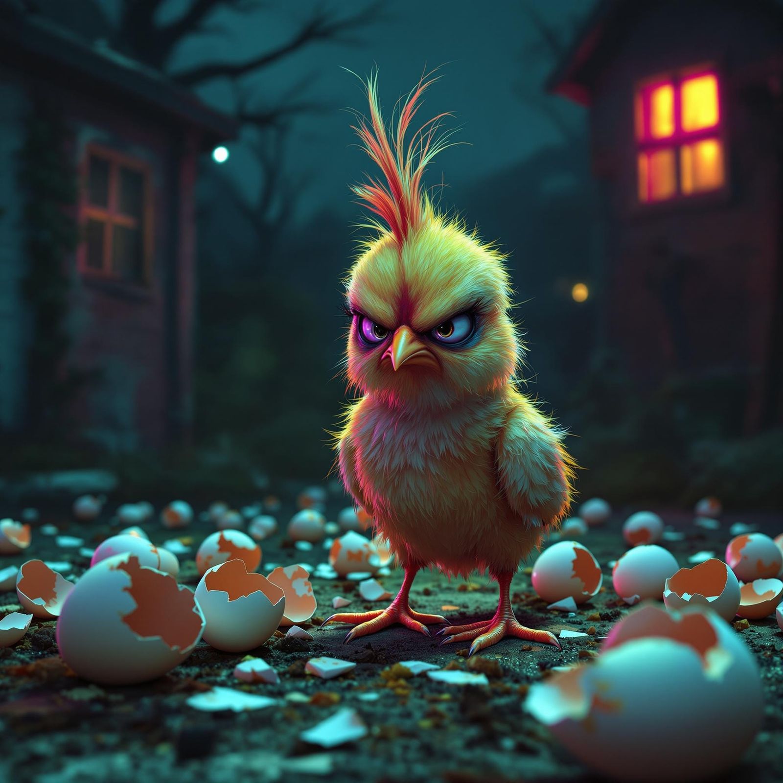 Furious Chick in Apocalyptic Psychedelic 3D Style