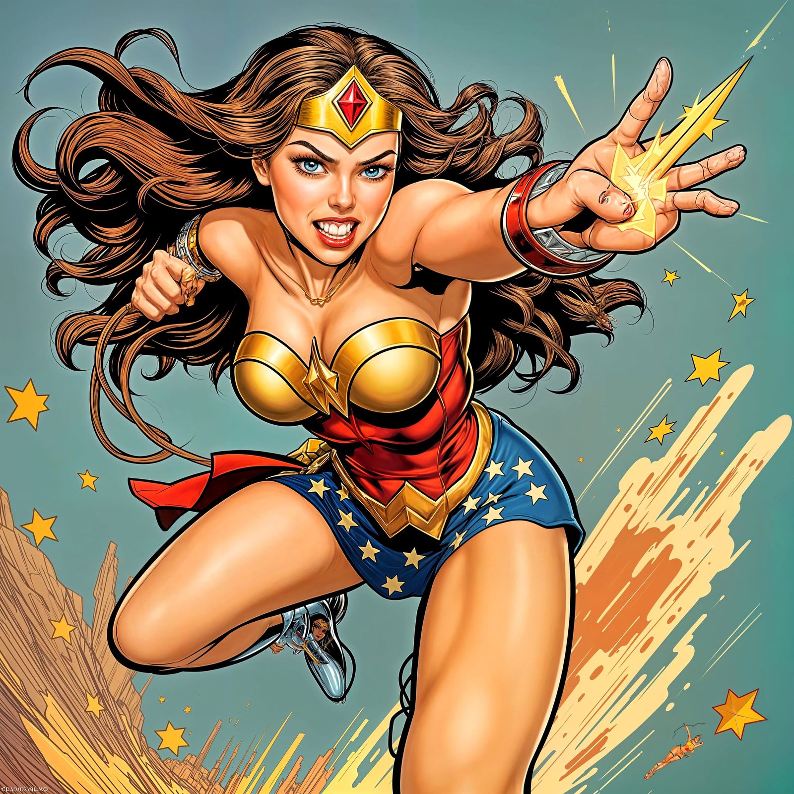 Wonder Woman Charges Forward in Classic Comic Book Style
