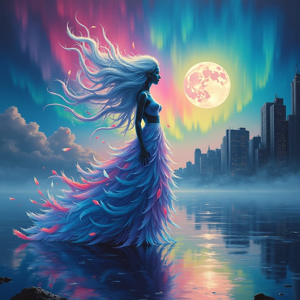 Ethereal Mist Woman in Graffiti Art Style