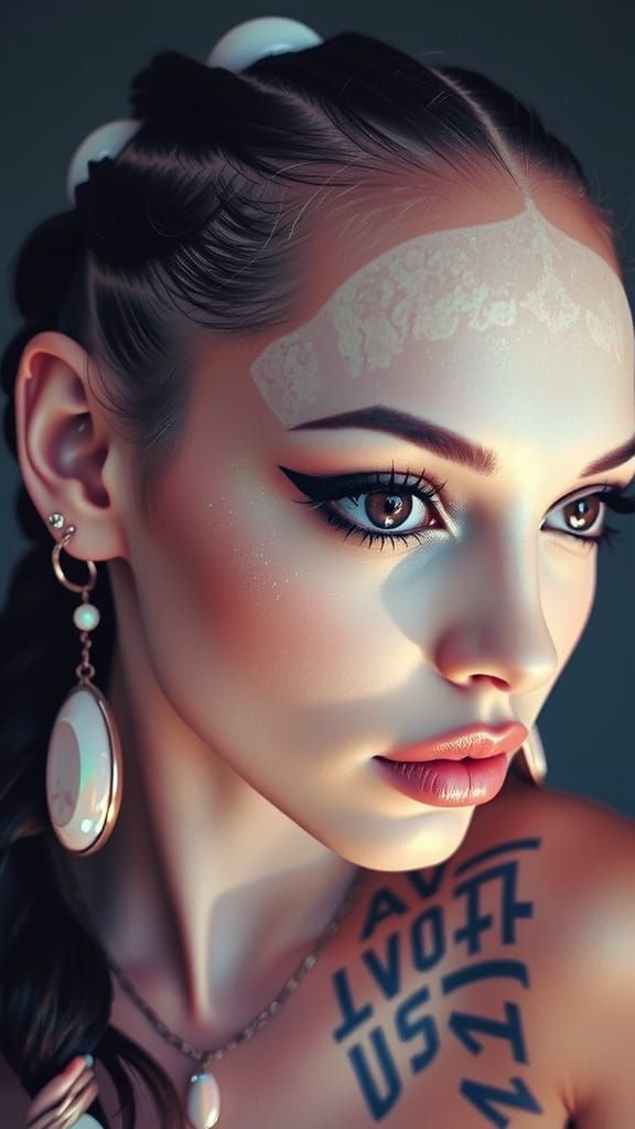 Alien Beauty with Snail Braids and Luminous Tattoos