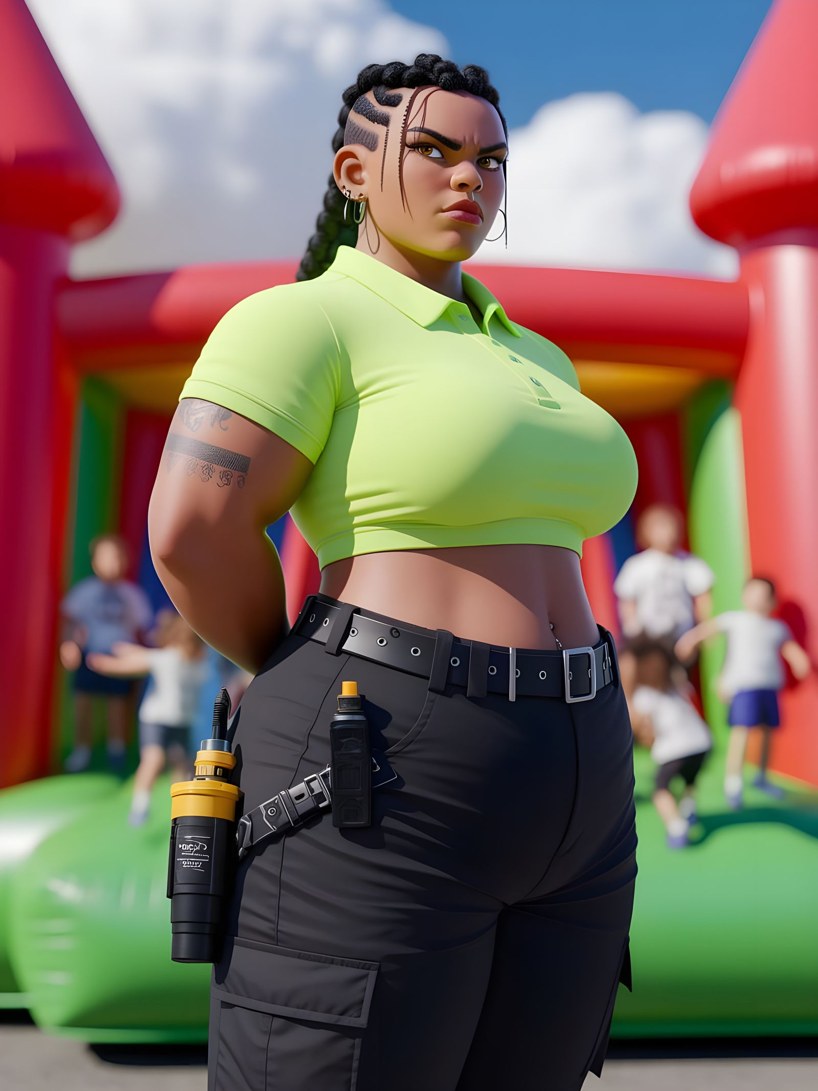 Pixar-Style Punk Security Guard at Play Park