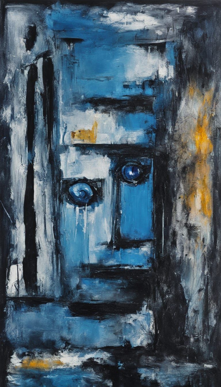 Divine Blue Deva with Incandescent Eyes in Abstract Style