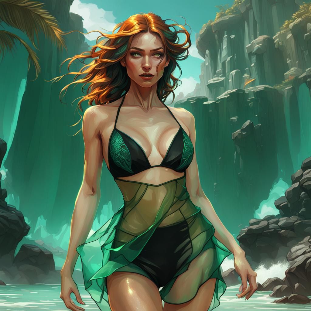 Irish Girl in Green Organza, Art Nouveau Style