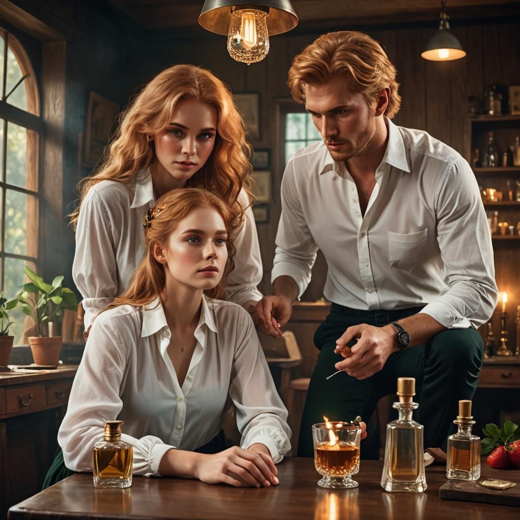 Fantasy Perfumer Creating Scent in Study