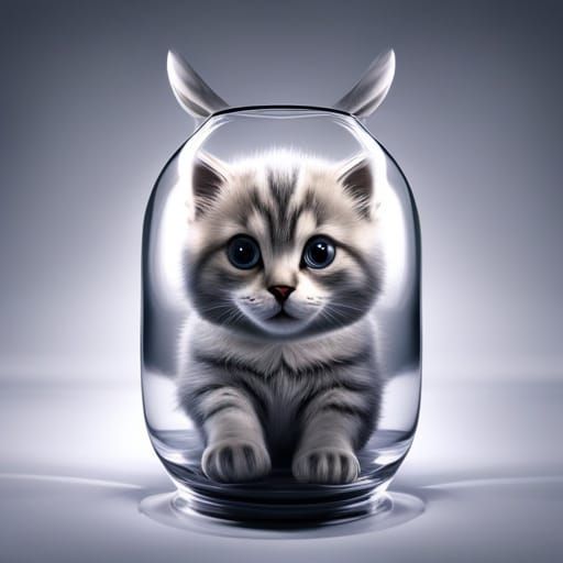 Kitten Encased in Glass Bottle: 3D Render