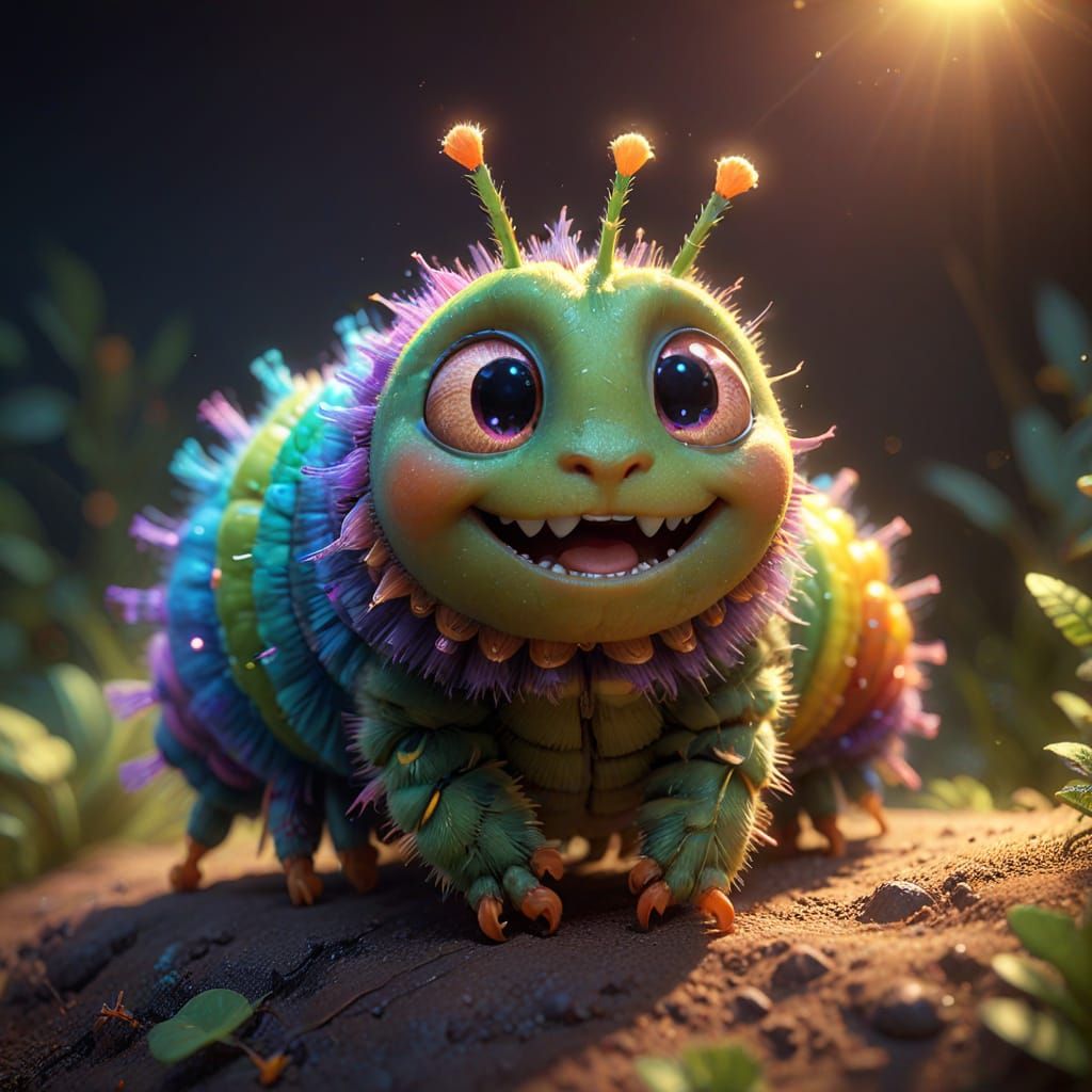 Majestic Caterpillar in Pixar-Style 3D Digital Art