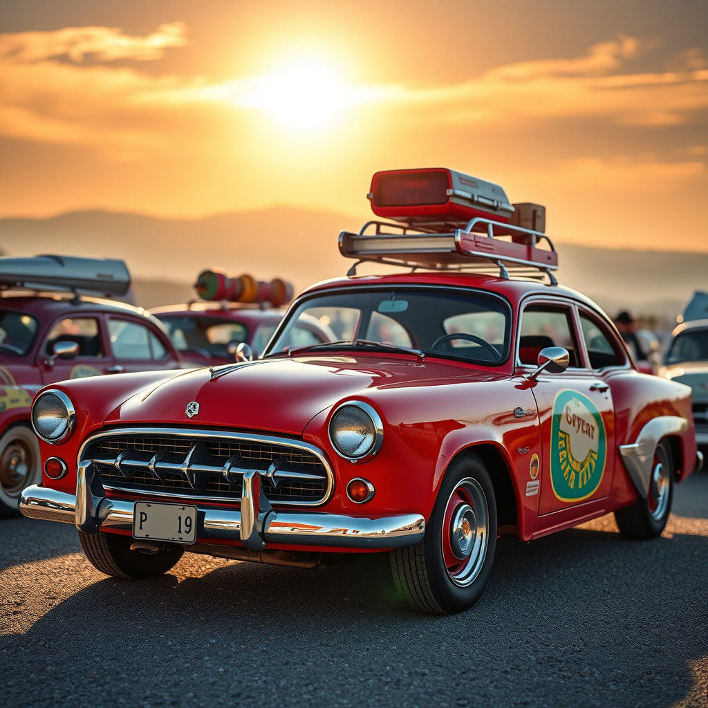 Vibrant 1960s Red Roadster with Whimsical Details