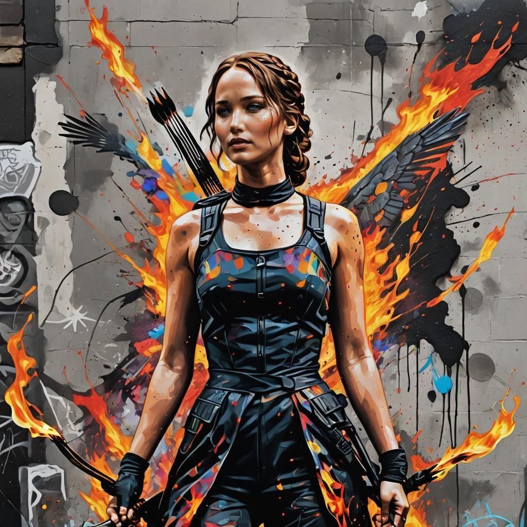 Fiery Portrait in Graffiti Street Art Style