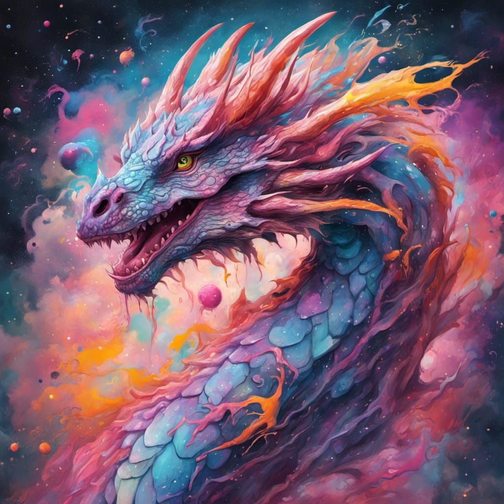 Pastel Dragon Soaring Through Space in Graffiti Art